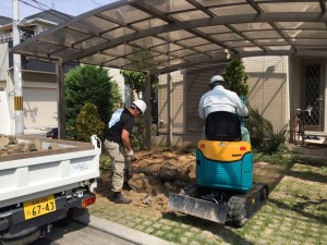 大阪　堺市美原区　外構リフォーム、ガレージ、コンクリート土間工事　着工