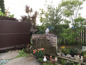 大阪　堺市　植忠の庭の展示場の植木の植え替え、花の植え付け、庭のリフォーム作業開始