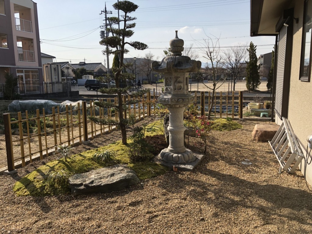滋賀　草津市　Ｕ様　和風の庭造り、庭リフォーム、苔の庭、竹垣