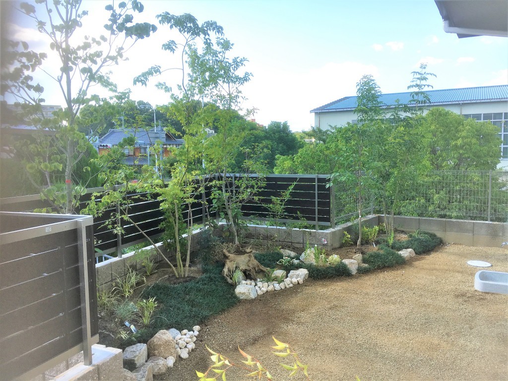 大阪　堺市　Ｎ様　和モダンの庭つくり、雑木寄せ植え